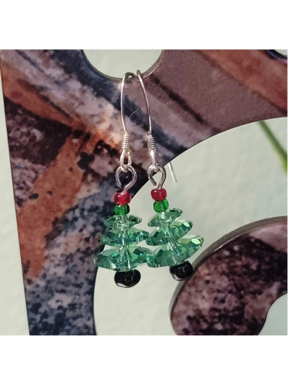 Handmade Christmas Tree Swarovski Crystal Drop Earrings 925 Silver Small Dangles - Picture 1 of 2